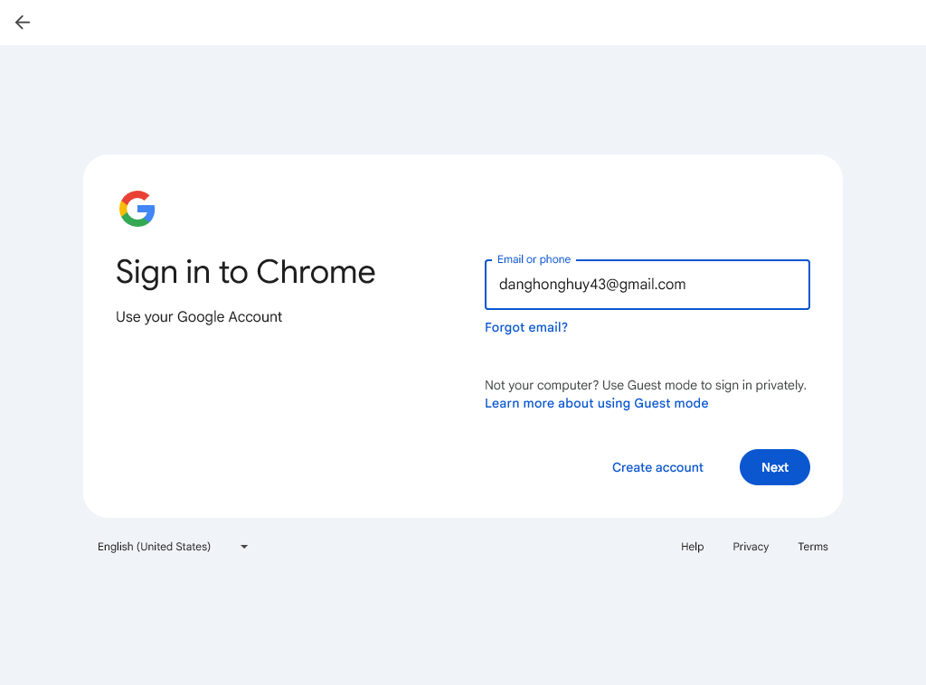 Google login page