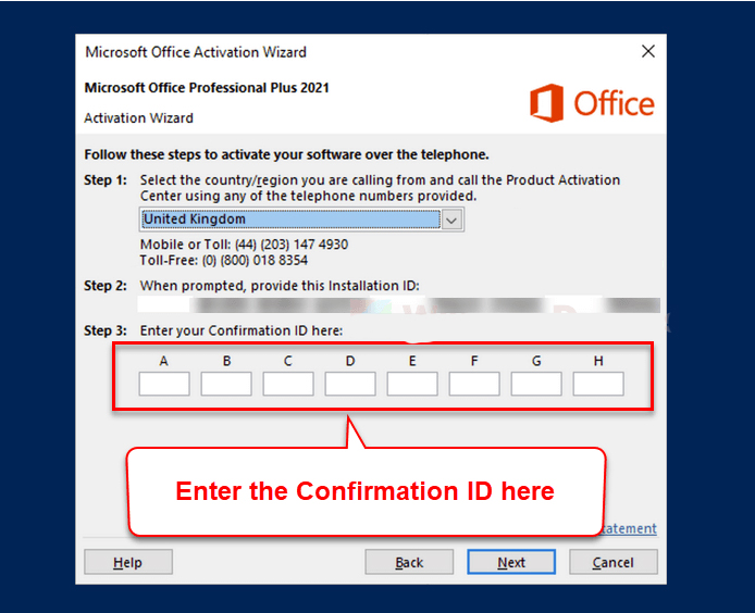 Enter confirmation ID